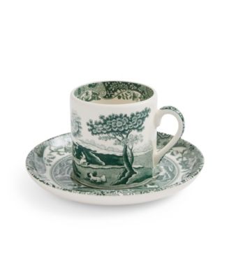 Heritage Green Italian Espresso Cups and Saucers, Set of 4