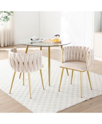 Velvet Dining Chairs Set of 2 Golden Metal Legs
