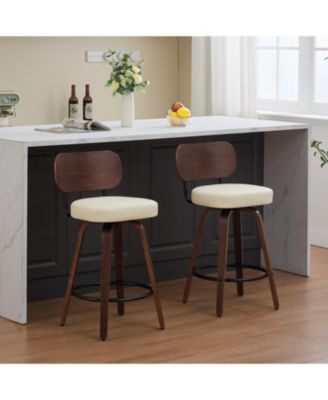 Swivel Bar Stools Set of 2 Beige PU