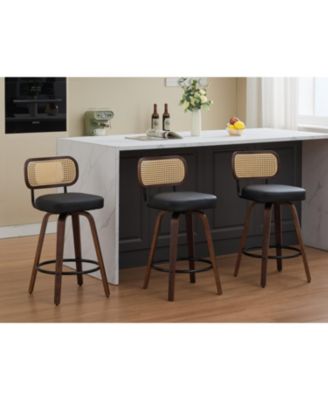 Rattan Counter Height Swivel Bar Stools (Set of 3)