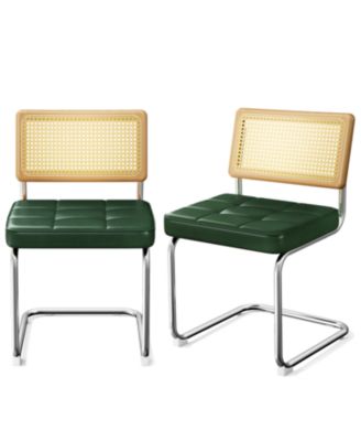 Rattan Dining Chairs (Set of 2) Green Faux Leather