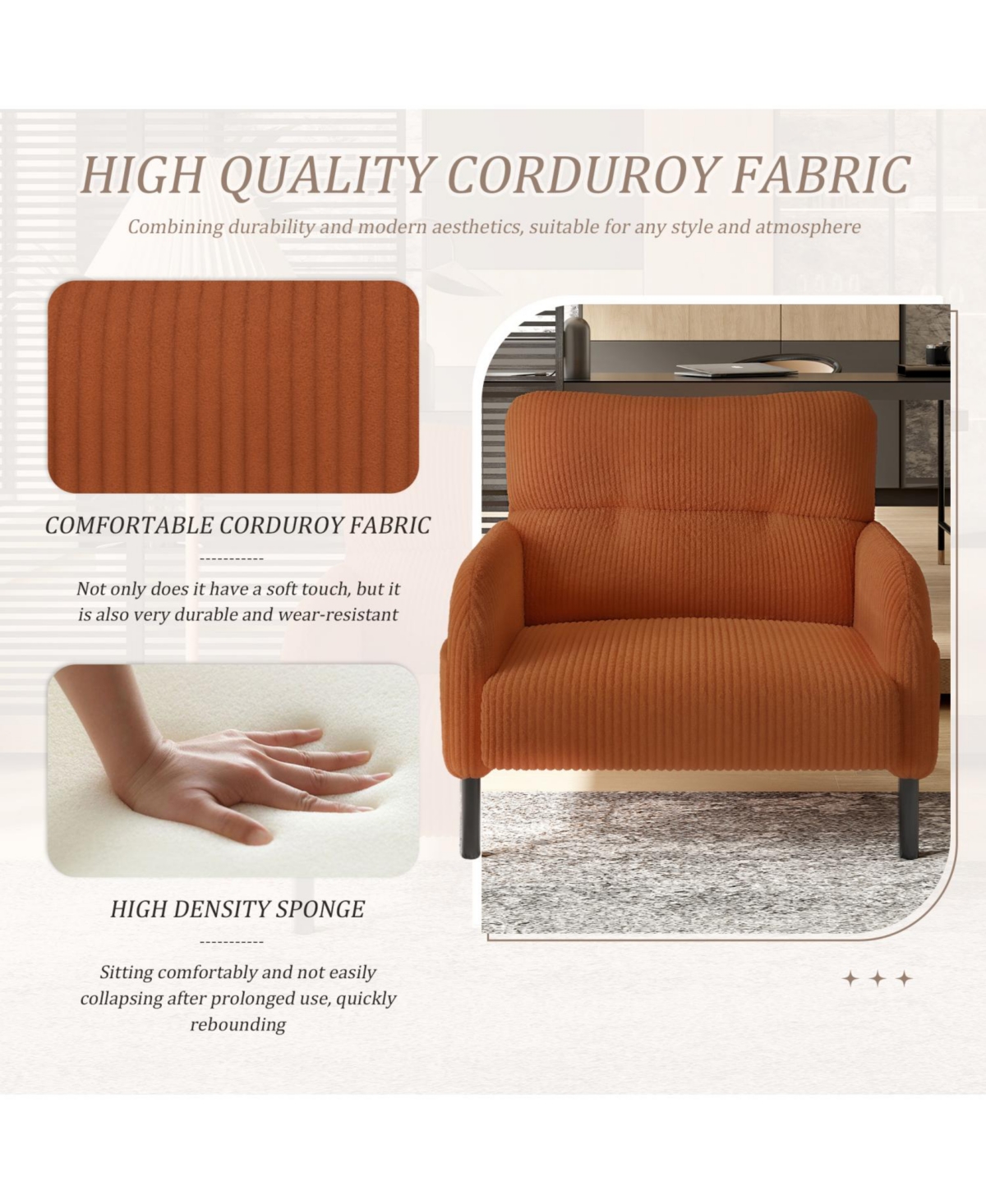 Streamdale Furniture Corduroy Wide Seat Chair