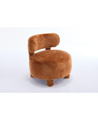  Khaki Fur Fabric Accent Chair with Curved Back