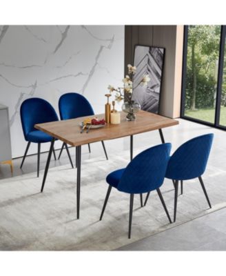  Navy Blue Velvet Dining Chairs, Black Legs, Set of 4