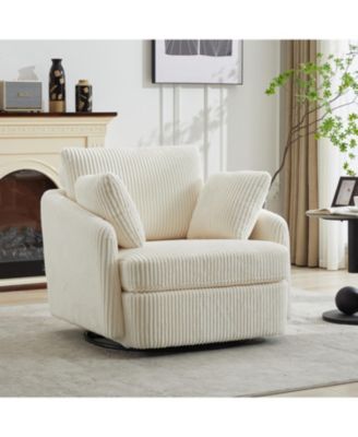 Corduroy Swivel Accent Chair with Pillows