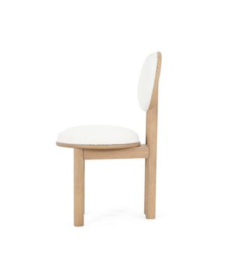 Polyester Beige Fabric Dining Chair with wooden frame (Set of 2)-Natural