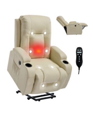 Streamdale Beige Power Lift Recliner w/ Massage, Heat, USB & Cup Holders