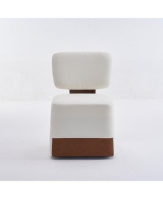 Linen Upholstered Armless Dining Chair with Casters,IVORY