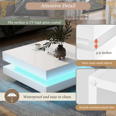 Modern Glossy Coffee Table with LED Lights