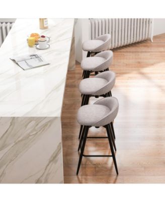 25" Linen Upholstery Metal Frame Backrest, Footrest, 360° Swivel Seat, Comfortable Padding Set of 4 Bar Stools