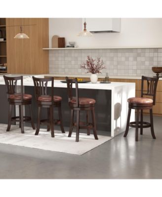 26'' Counter Height Swivel Bar Stools Set of 4 w/Back & Faux Leather Seat