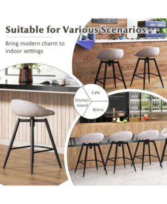 25'' Upholstered Bar Stools Set of 2 w/ Footrest Backrest & Metal Frame