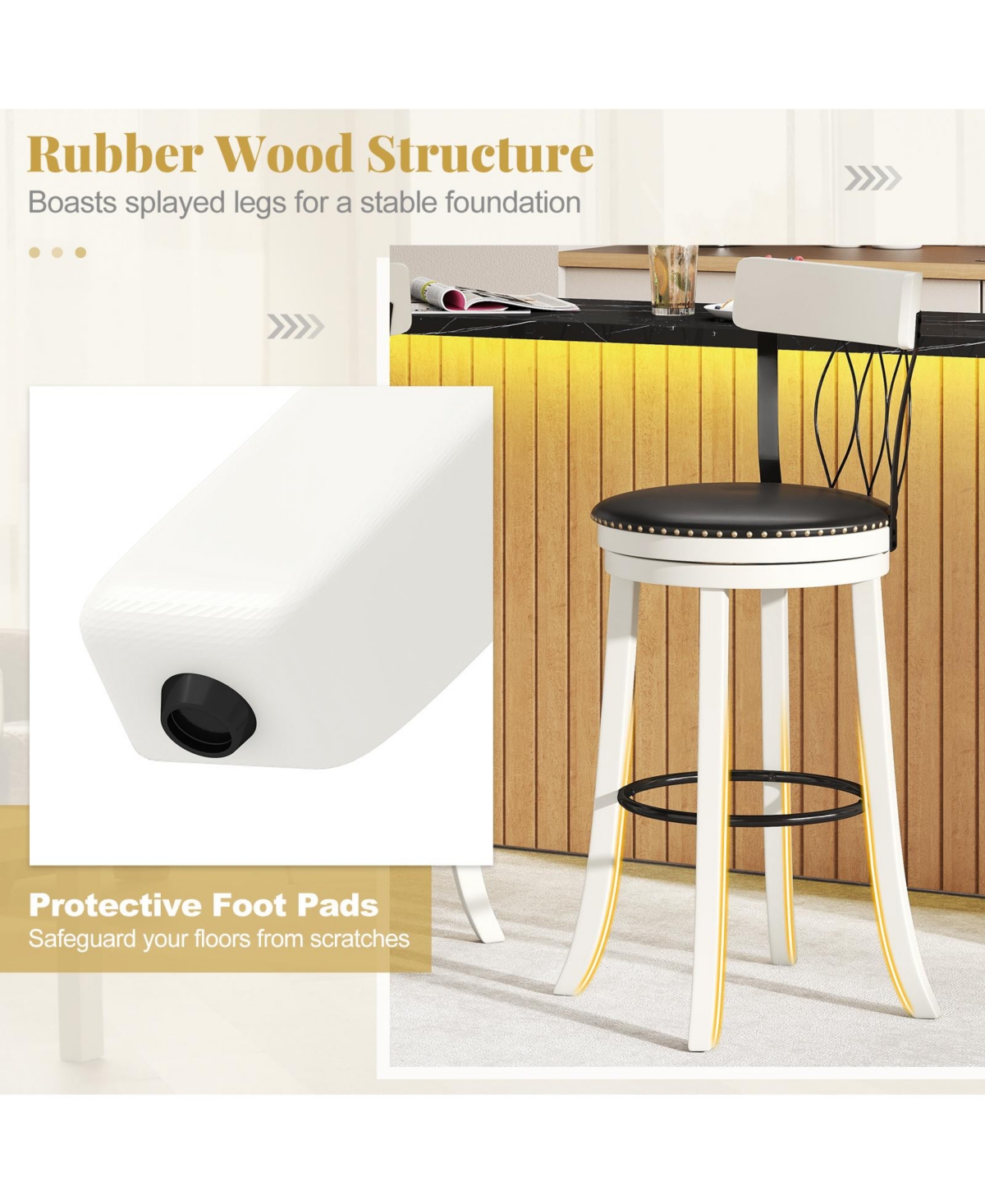 Gymax 29'' Set of 4 Bar Stools w/ Footrest Rubber Wood Frame & Tufted Rivets