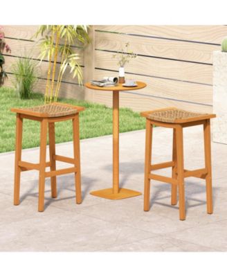 Outdoor Acacia Wood Bar Stools Set of 4 w/ PE Rattan Seats & Backrests