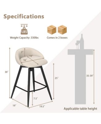 25" Linen Upholstery Metal Frame Backrest, Footrest, 360° Swivel Seat, Comfortable Padding Set of 4 Bar Stools