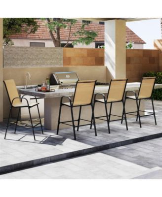 4PCS Outdoor Bar Stools 29'' Fabric Bar Height Stools w/ Armrests and Footrest