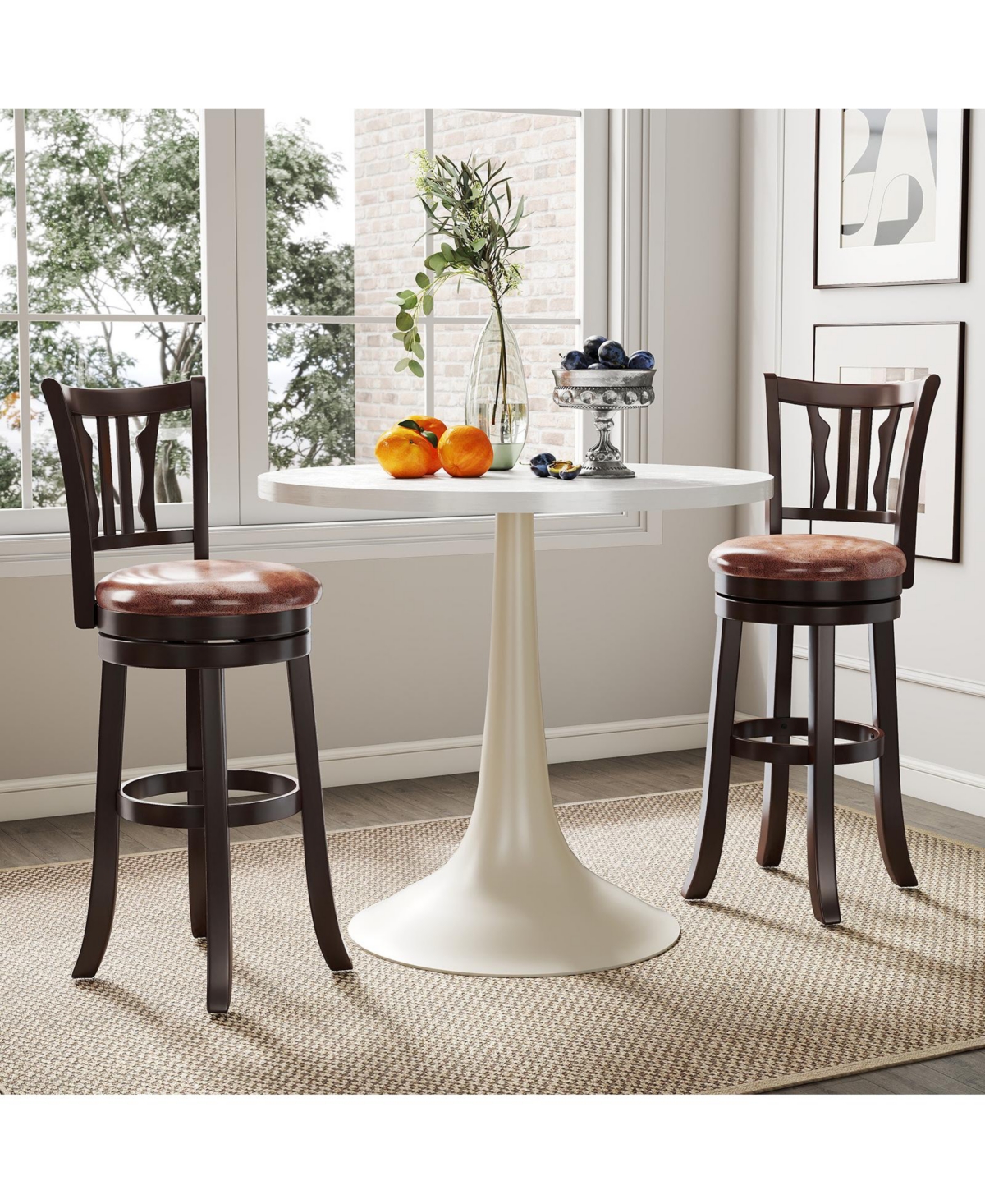 Gymax 30'' Bar Height Swivel Bar Stools Set of w/Back & Faux Leather Seat