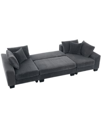 114" U-Shaped Corduroy Upholstery Pull-Out Sleeper Bed, Oversized Convertible Sectional, Chaise Lounges, Pillows & Cushions Sofa Bed