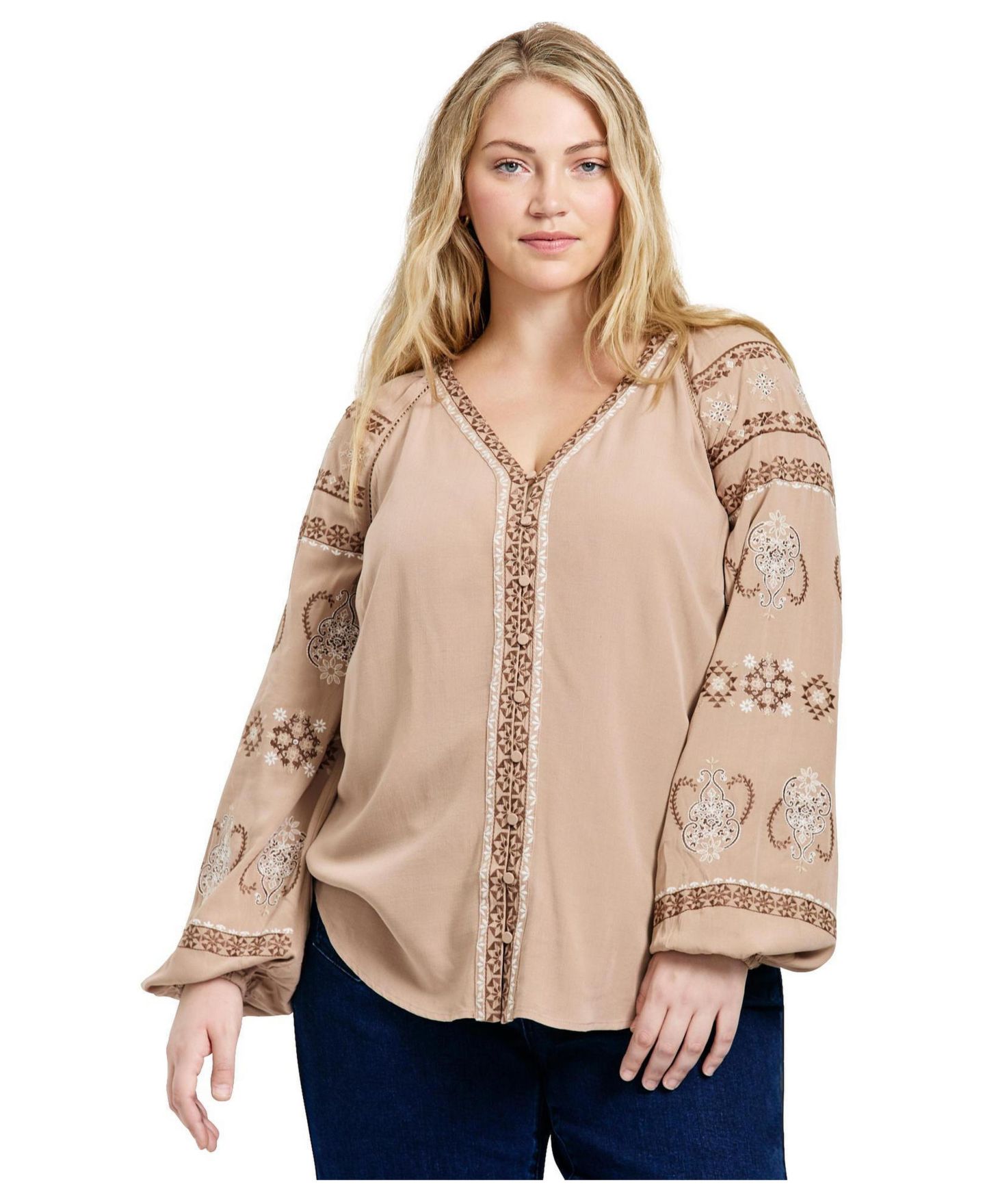Женская блузка Avenue Plus Size Angelina Embroidered, цвет: Chai — фото 1