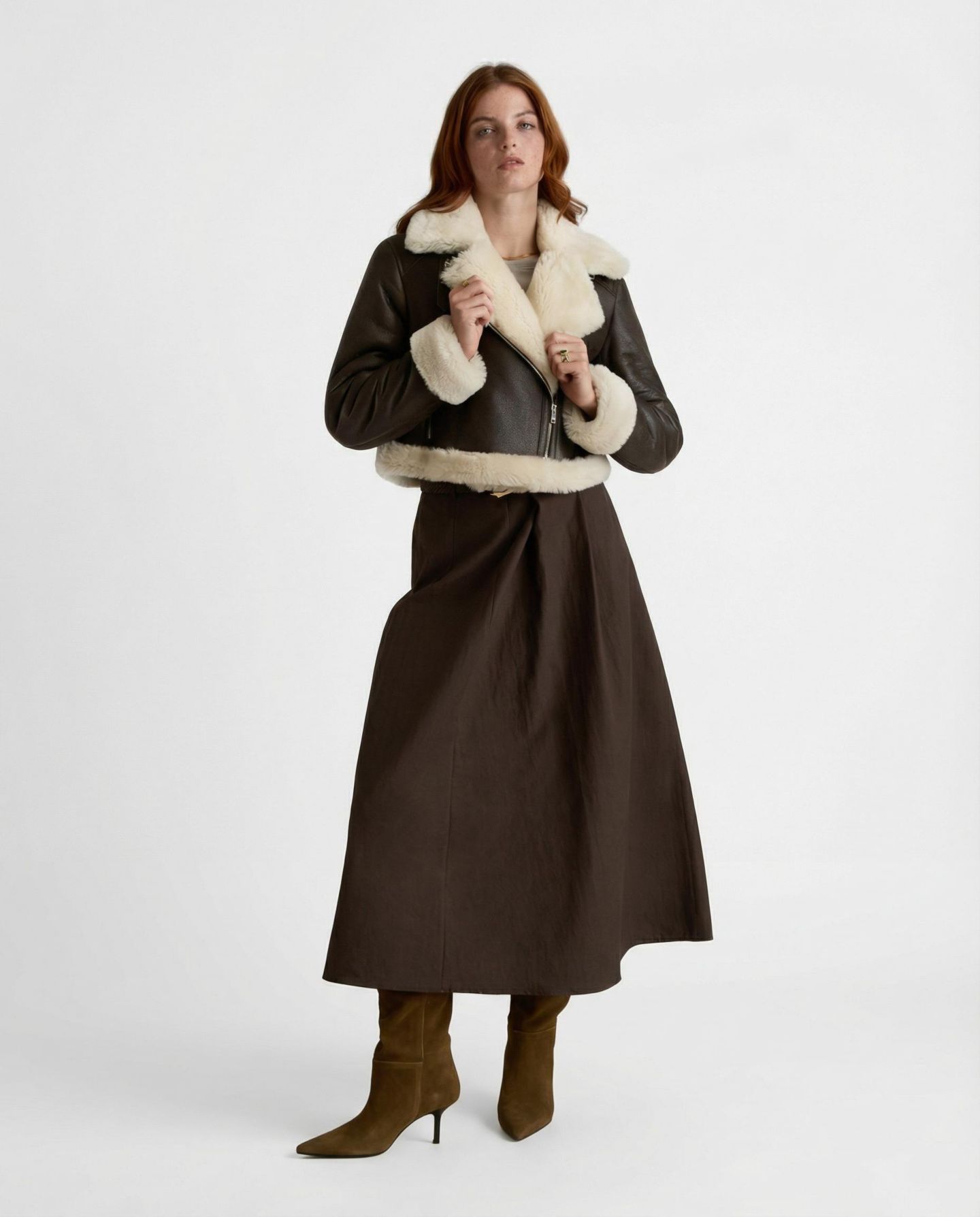 Женская куртка Furniq UK Sienna Leather Shearling, цвет: Коричневый — фото 1