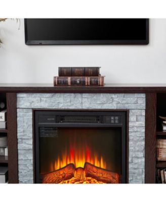 Cherry TV Stand with Stacked Stone Electric Fireplace