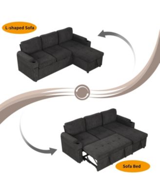 Streamdale 83.5" L-Shaped Sofa Bed with Storage, Cup Holders & USB