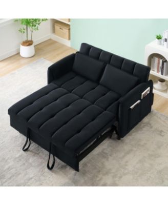  52" Black Velvet Sleeper Sofa with Pillows & Pockets