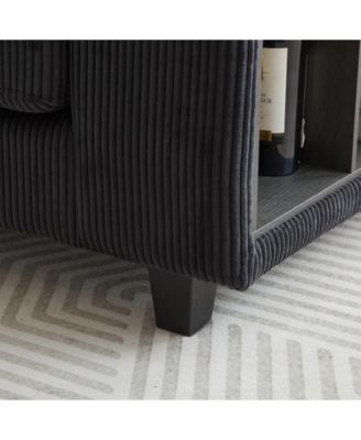 L-Shaped Corduroy Sectional Sofa with Storage & Cup Holder