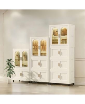 25.59" Wide Folding Wardrobe with Magnetic Doors and Wheels