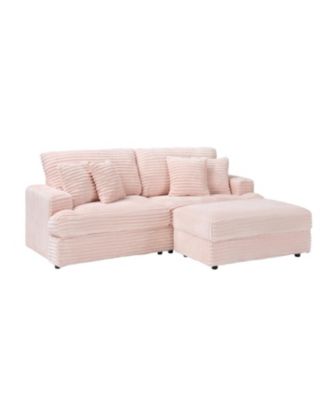 Corduroy Sofa with Storage Feet and Pillows