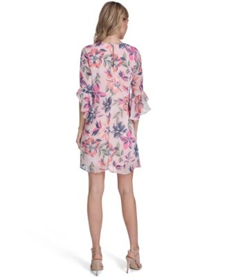 Women's Bell-Sleeve Trapeze V-Neck Dress