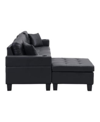 + L-Shape Sectional Sofa + Faux Leather (or specify actual material if known) + Chaise Lounge with Cup Holder + Sofa