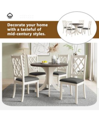 Mid-Century 5-Piece Round Dining Set Walnut Table & Chairs