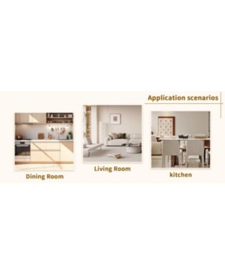 8 Gray Linen Chairs & Wood Grain Table Set