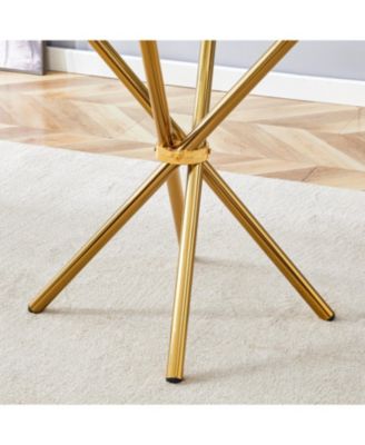 Modern Luxe 4-Piece Dining Set - Round Glass Table & Black-Gold Chairs