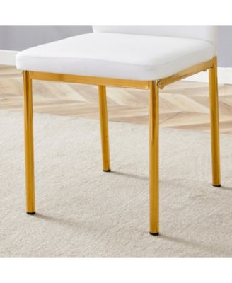 4-Piece Round Glass Dining Set with White-Gold Chairs