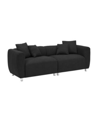89" Black Sofa Metal Legs 3 Seater Solid Wood Frame & Pillows