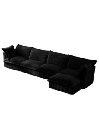 Slipcovered L-Shape Sectional Sofa Black Corduroy