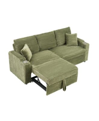 80" Folding Corduroy Sofa Bed w/ Cup Holder & Pillow - Green