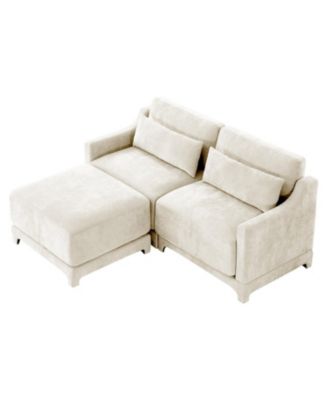 Chenille 2-Seater Sofa with Ottoman & Pillows - Beige