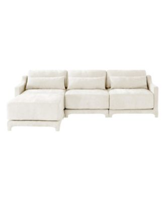 Chenille 3-Seater Sofa w/ Ottomans - Beige