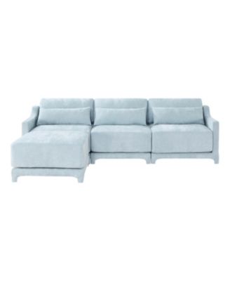 Chenille 3-Seater Sofa w/ Ottomans - Sky Blue