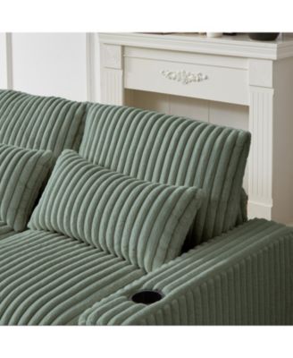 Corduroy L-Shaped Sofa w/ Cup Holder USB Pillows