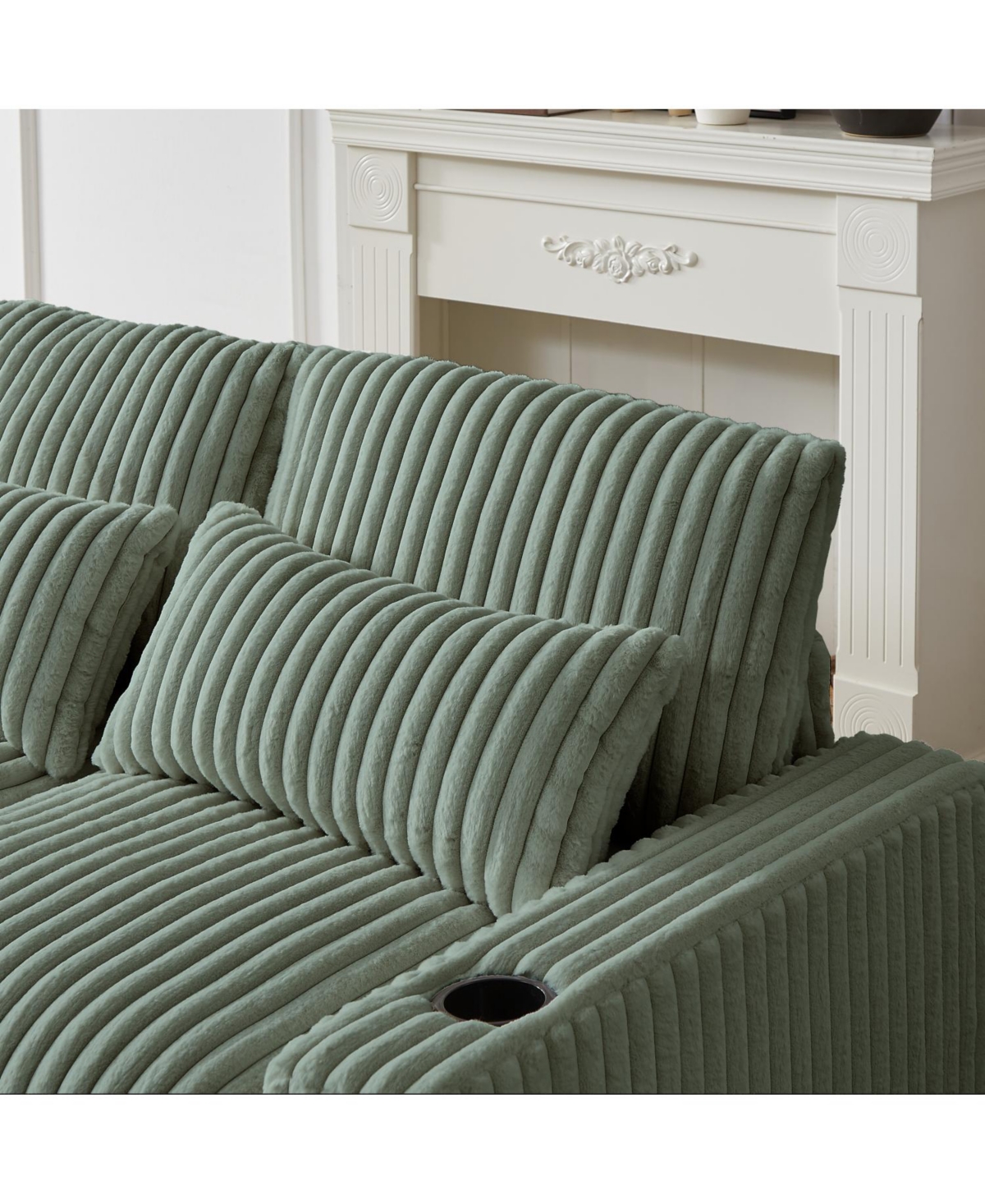 Streamdale Furniture Corduroy L-Shaped Sofa w/ Cup Holder Usb Pillows