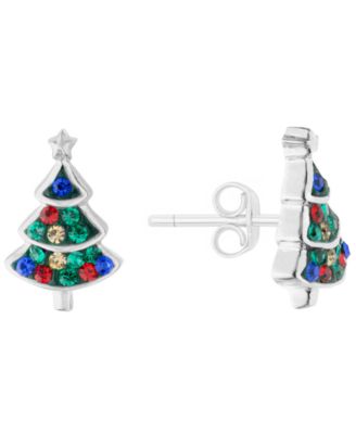 Crystal Stone Christmas Tree Stud Earrings