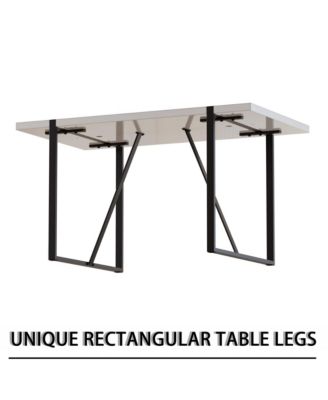 55" Modern Dining Table Set, Black Metal Legs, White Top, PU Chairs