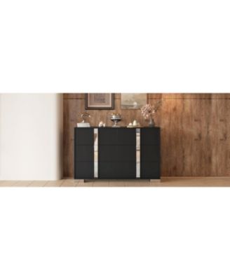 Modern Black Dresser with Mirrored Storage & 6 Drawers