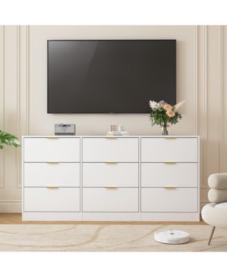 White 9 Drawer Dresser, 63" Large Chest of Drawers