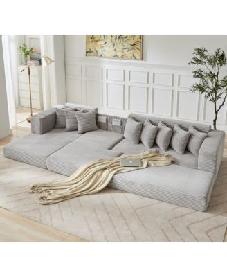 Oversize Cloud Couch L-Shape Sofa Bed, 8 Pillows, Corduroy