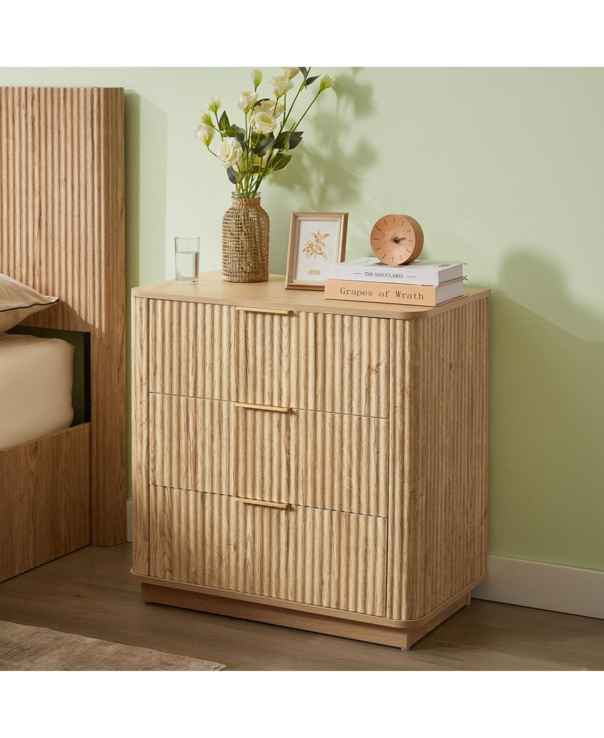 Streamdale Furniture 3 Drawer Dresser Set - Modern Nightstand, Oak Finish